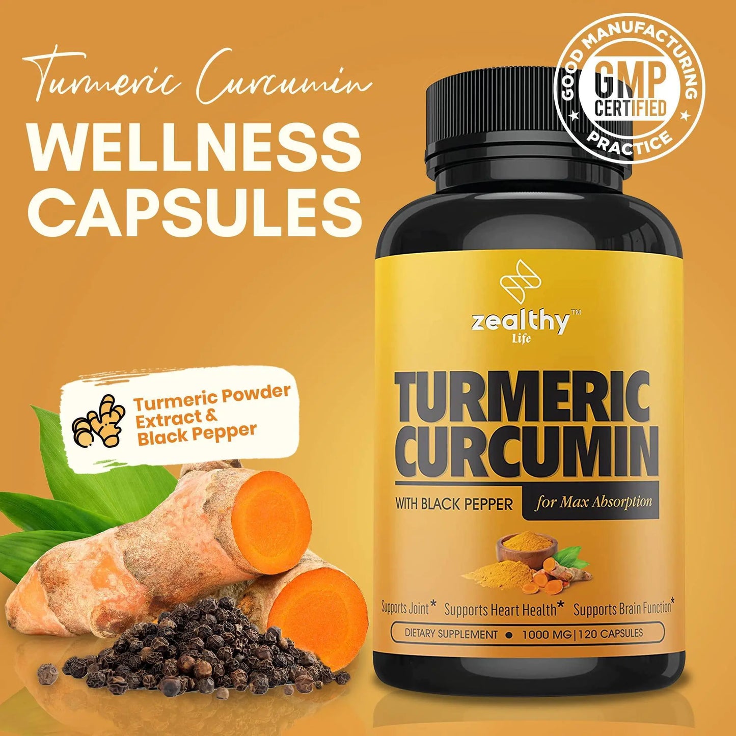 Turmeric Curcumin 1000mg - Joint & Mood Enhancer